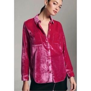 Anthropologie Pilcro The Hadley Velvet Relaxed Buttondown Shirt Pink, 8 US